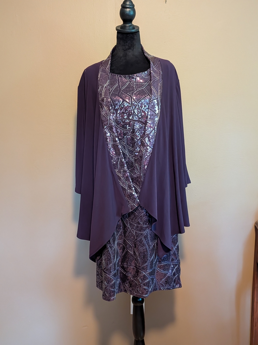 Brand New Picadilly Fashion Purple Sequin Midi Dress with Jacket. Two Piece.